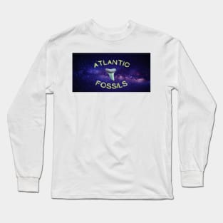 Outer Space Galaxy Purple Nautical Light Blue Atlantic Fossils Shark Tooth Print Long Sleeve T-Shirt